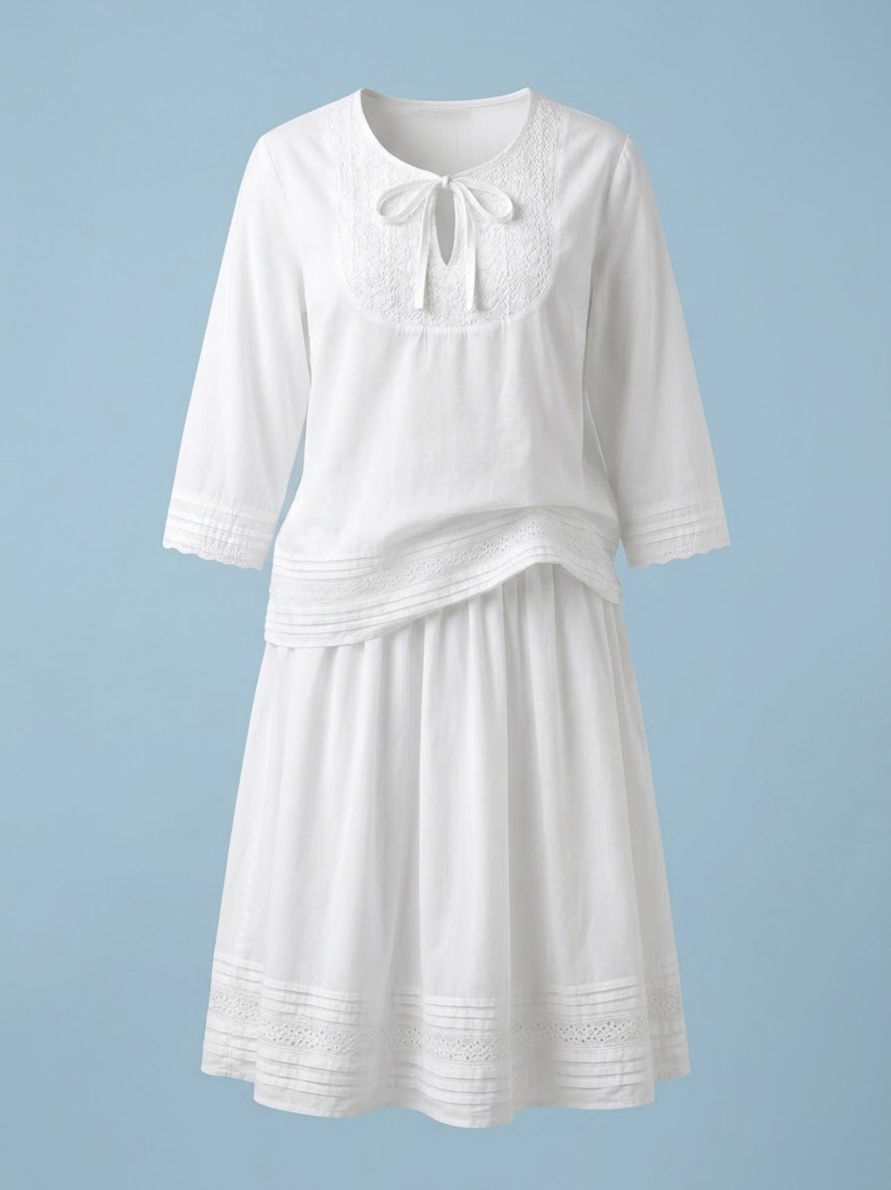 White Women's Cotton Set Skirt and Blouse XL.